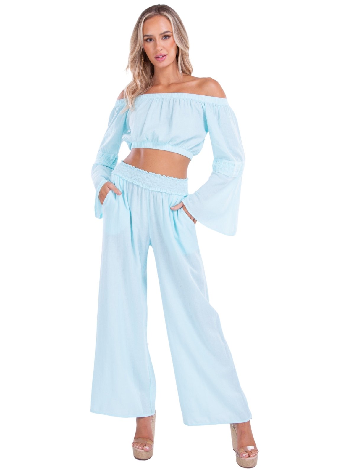 Lyla' Bell Sleeve Top Baby Turquoise - Seaspice Resort Wear