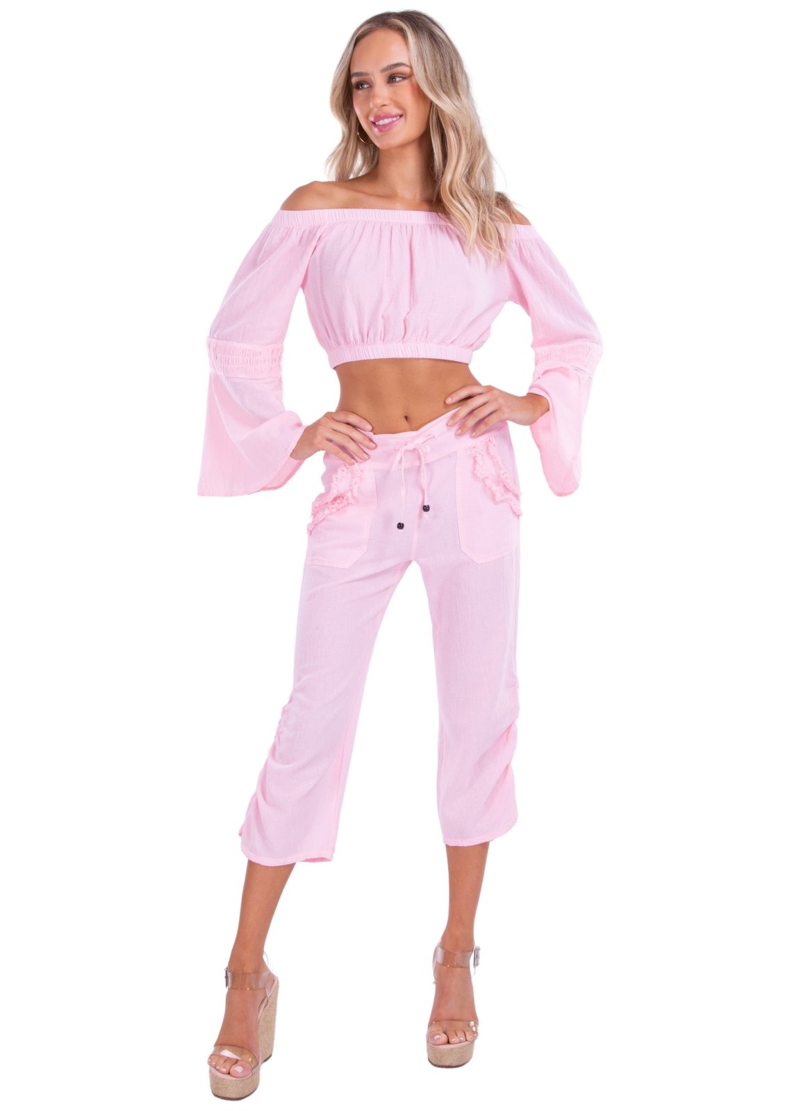 Lyla' Bell Sleeve Top Baby Pink - Seaspice Resort Wear