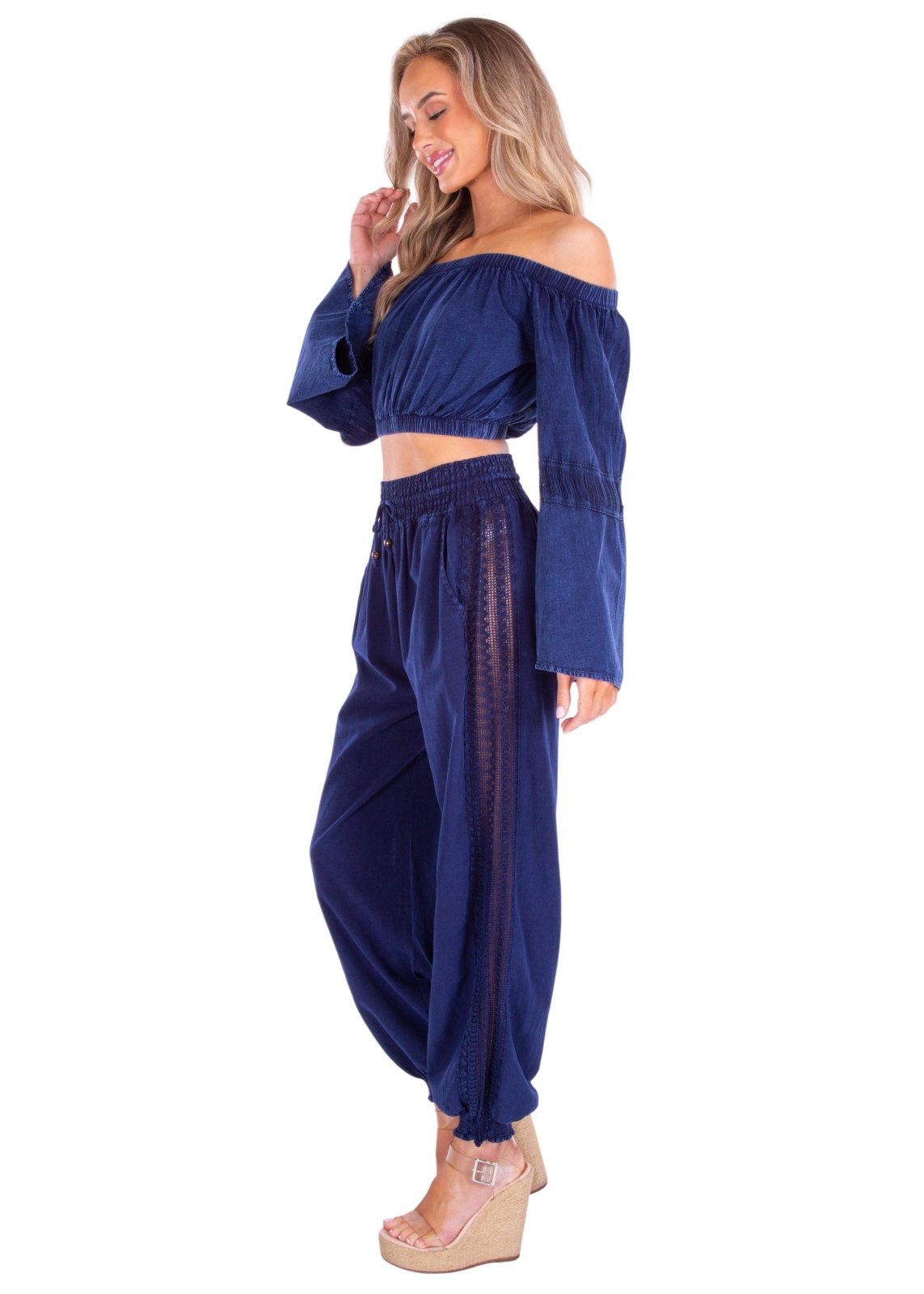 Lyla' Bell Sleeve Top Navy - Seaspice Resort Wear