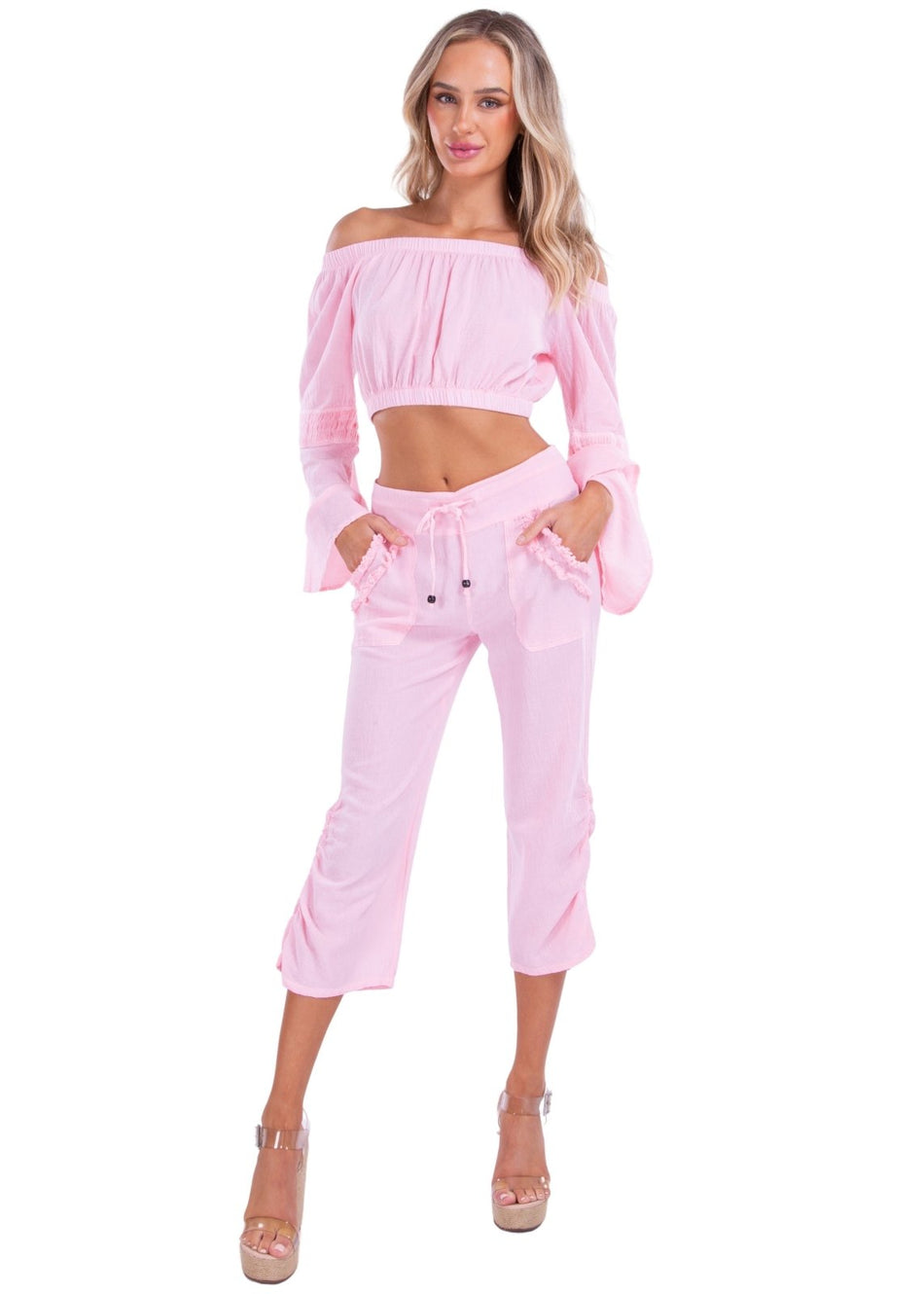 Lyla' Bell Sleeve Top Baby Pink - Seaspice Resort Wear