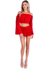 Lyla' Bell Sleeve Top Red - Seaspice Resort Wear
