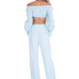 Magnolia' Crochet Front Detail Pants Baby Turquoise - Seaspice Resort Wear