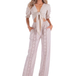 Magnolia' Crochet Front Detail Pants Baby Beige - Seaspice Resort Wear