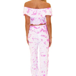 100% Cotton 'Magnolia'Crochet Front Detail Pants Tie Dye Pink - Seaspice Resort Wear