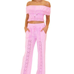Magnolia' Crochet Front Detail Pants Pink - Seaspice Resort Wear