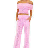 Magnolia' Crochet Front Detail Pants Pink - Seaspice Resort Wear