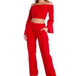 Magnolia' Crochet Front Detail Pants Red - Seaspice Resort Wear