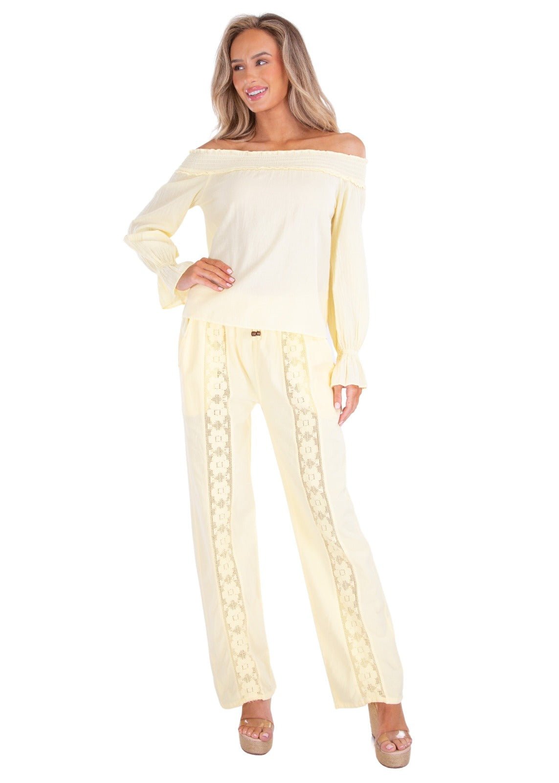Magnolia' Crochet Front Detail Pants Baby Yellow - Seaspice Resort Wear