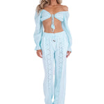 Magnolia' Crochet Front Detail Pants Baby Turquoise - Seaspice Resort Wear