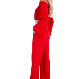 Magnolia' Crochet Front Detail Pants Red - Seaspice Resort Wear