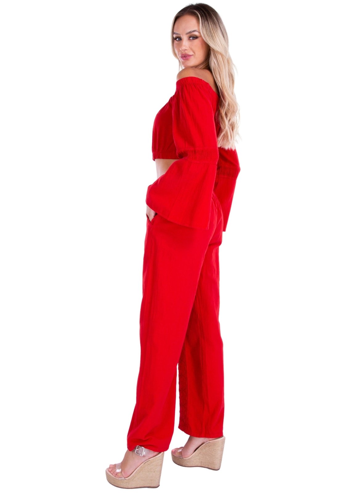 Magnolia' Crochet Front Detail Pants Red - Seaspice Resort Wear