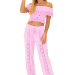 Magnolia' Crochet Front Detail Pants Pink - Seaspice Resort Wear