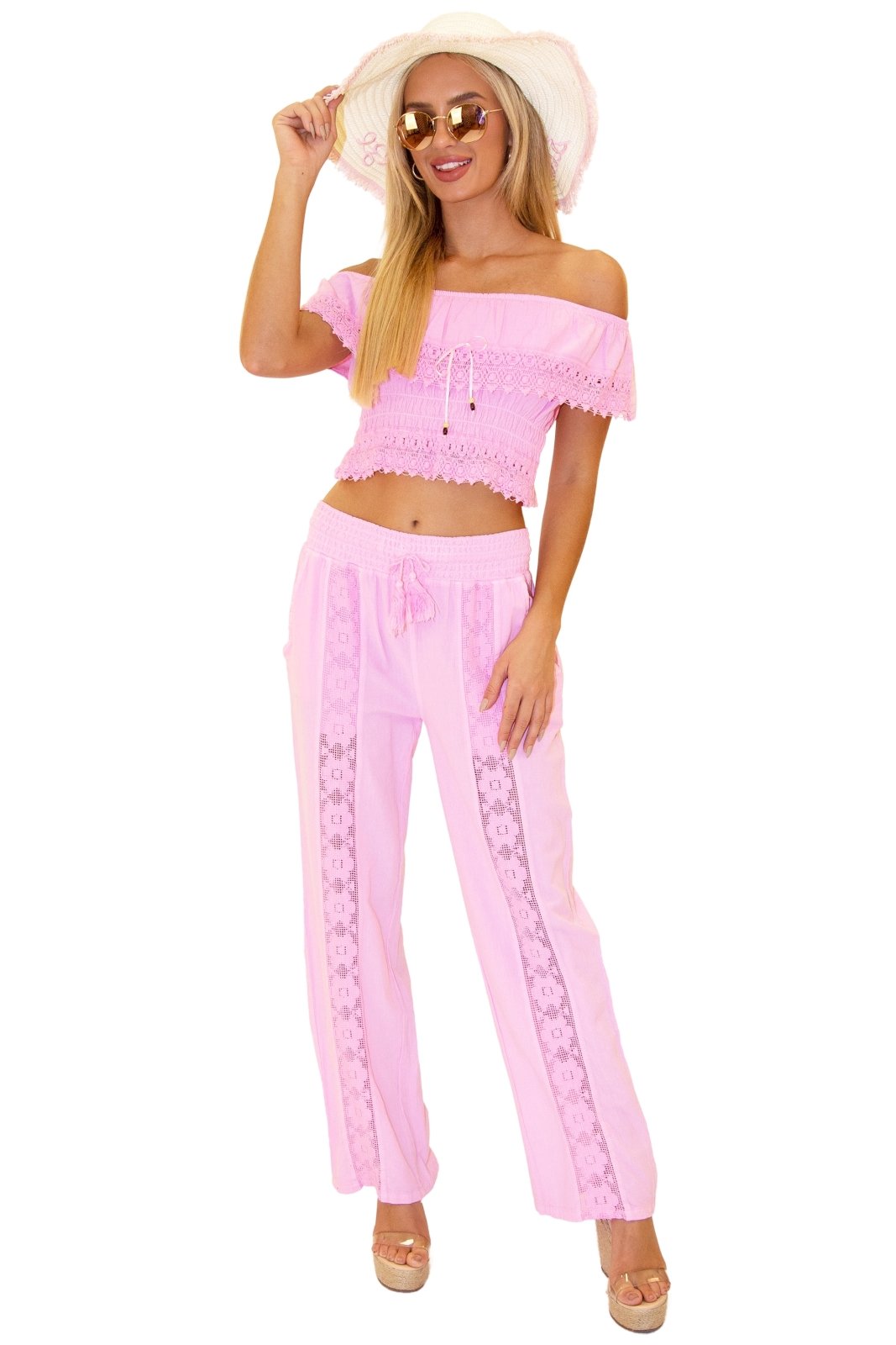 Magnolia' Crochet Front Detail Pants Pink - Seaspice Resort Wear