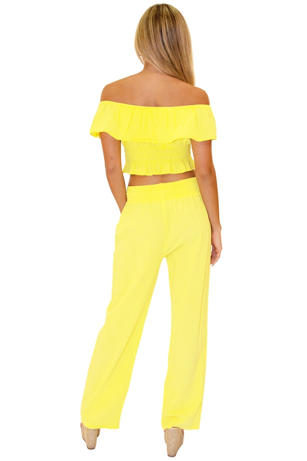 Magnolia' Crochet Front Detail Pants Yellow - Seaspice Resort Wear