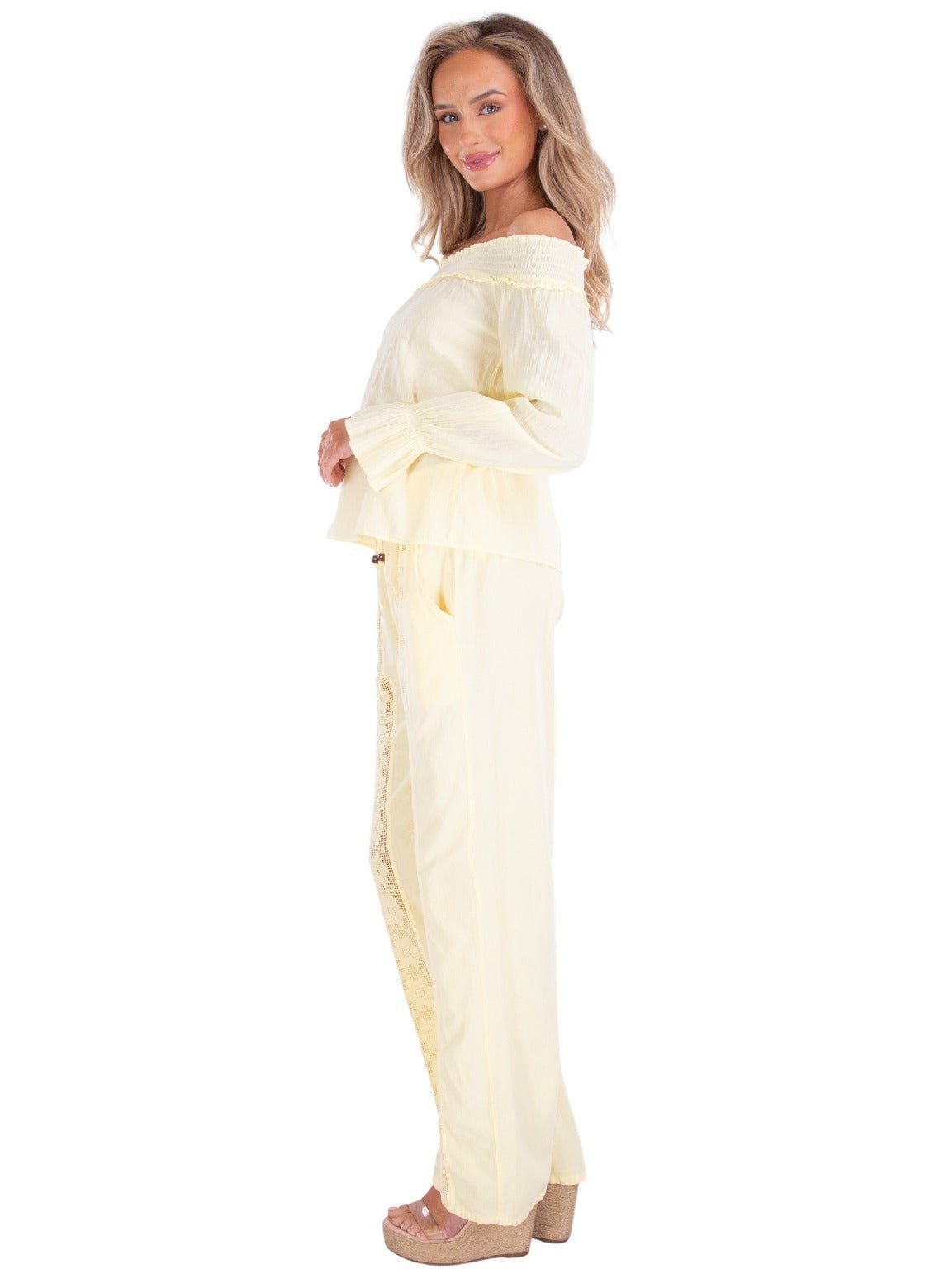 Magnolia' Crochet Front Detail Pants Baby Yellow - Seaspice Resort Wear