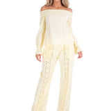 Magnolia' Crochet Front Detail Pants Baby Yellow - Seaspice Resort Wear