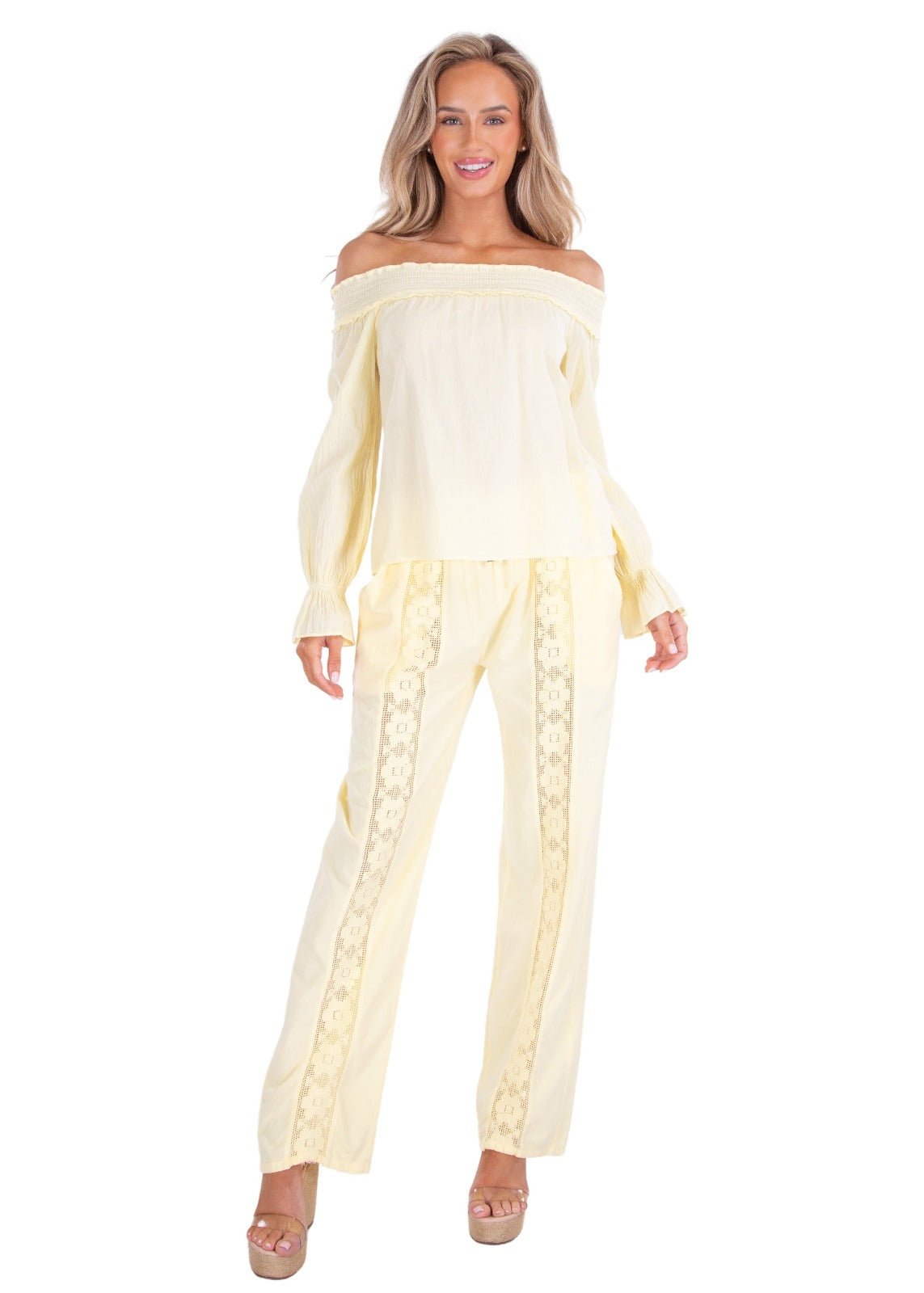 Magnolia' Crochet Front Detail Pants Baby Yellow - Seaspice Resort Wear