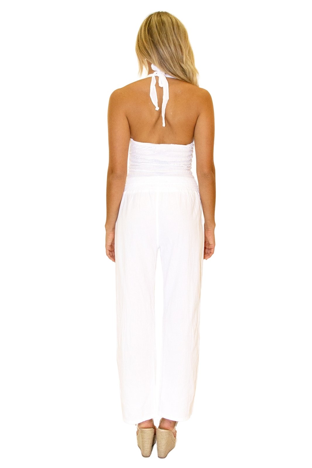 Magnolia' Crochet Front Detail Pants White - Seaspice Resort Wear