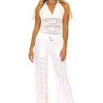 Magnolia' Crochet Front Detail Pants White - Seaspice Resort Wear