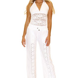 Magnolia' Crochet Front Detail Pants White - Seaspice Resort Wear