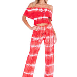 Magnolia' Crochet Front Detail Pants Tie Dye Red - Seaspice Resort Wear