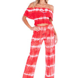 Magnolia' Crochet Front Detail Pants Tie Dye Red - Seaspice Resort Wear