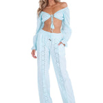 Magnolia' Crochet Front Detail Pants Baby Turquoise - Seaspice Resort Wear
