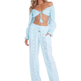 Magnolia' Crochet Front Detail Pants Baby Turquoise - Seaspice Resort Wear