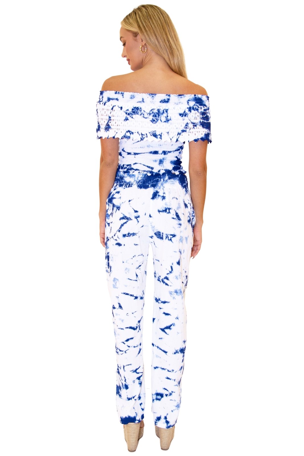 Magnolia' Crochet Front Detail Pants Tie Dye Blue - Seaspice Resort Wear