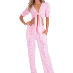 Magnolia' Crochet Front Detail Pants Baby Pink - Seaspice Resort Wear