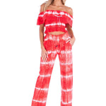 Magnolia' Crochet Front Detail Pants Tie Dye Red - Seaspice Resort Wear