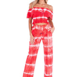 Magnolia' Crochet Front Detail Pants Tie Dye Red - Seaspice Resort Wear
