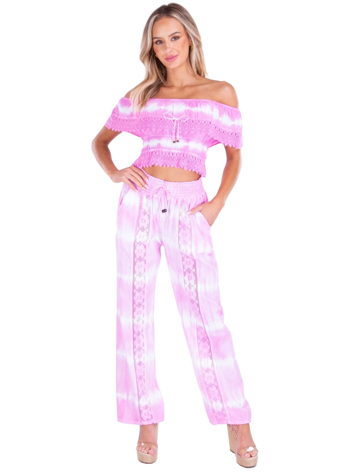 Magnolia' Crochet Front Detail Pants Pink Wash - Seaspice Resort Wear