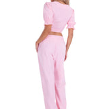 Magnolia' Crochet Front Detail Pants Baby Pink - Seaspice Resort Wear