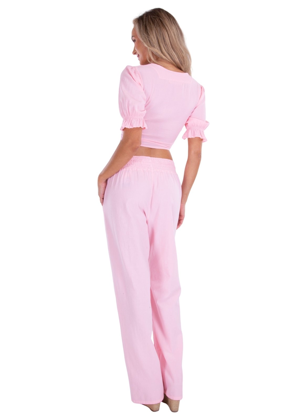 Magnolia' Crochet Front Detail Pants Baby Pink - Seaspice Resort Wear