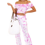 100% Cotton 'Magnolia'Crochet Front Detail Pants Tie Dye Pink - Seaspice Resort Wear