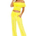 Magnolia' Crochet Front Detail Pants Yellow - Seaspice Resort Wear