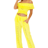 Magnolia' Crochet Front Detail Pants Yellow - Seaspice Resort Wear