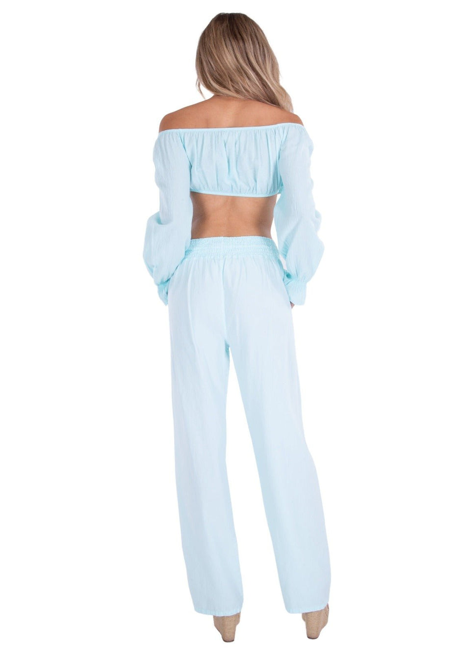 Magnolia' Crochet Front Detail Pants Baby Turquoise - Seaspice Resort Wear