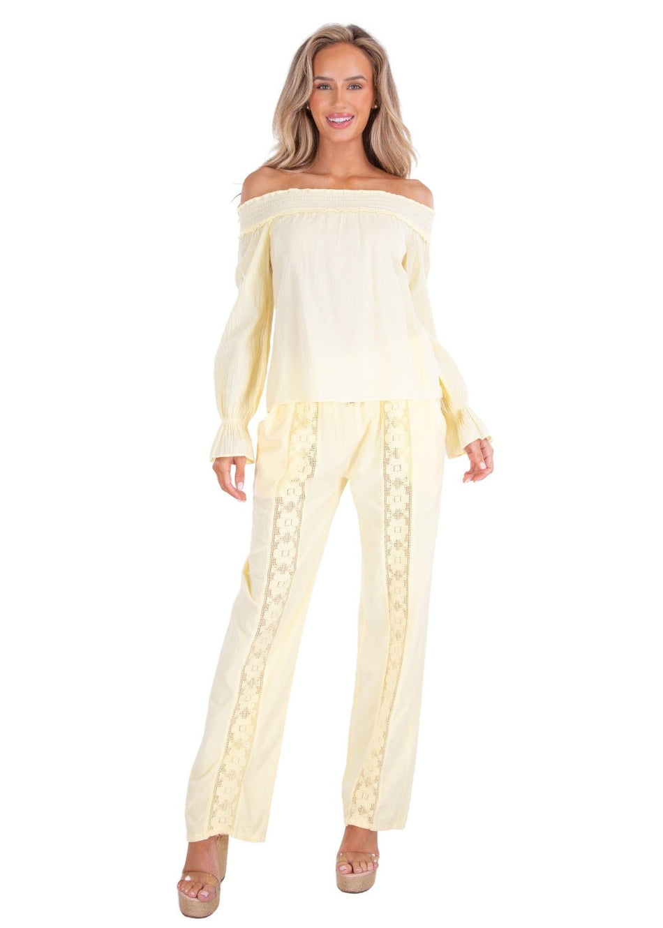 Magnolia' Crochet Front Detail Pants Baby Yellow - Seaspice Resort Wear