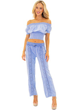 Magnolia' Crochet Front Detail Pants Blue - Seaspice Resort Wear