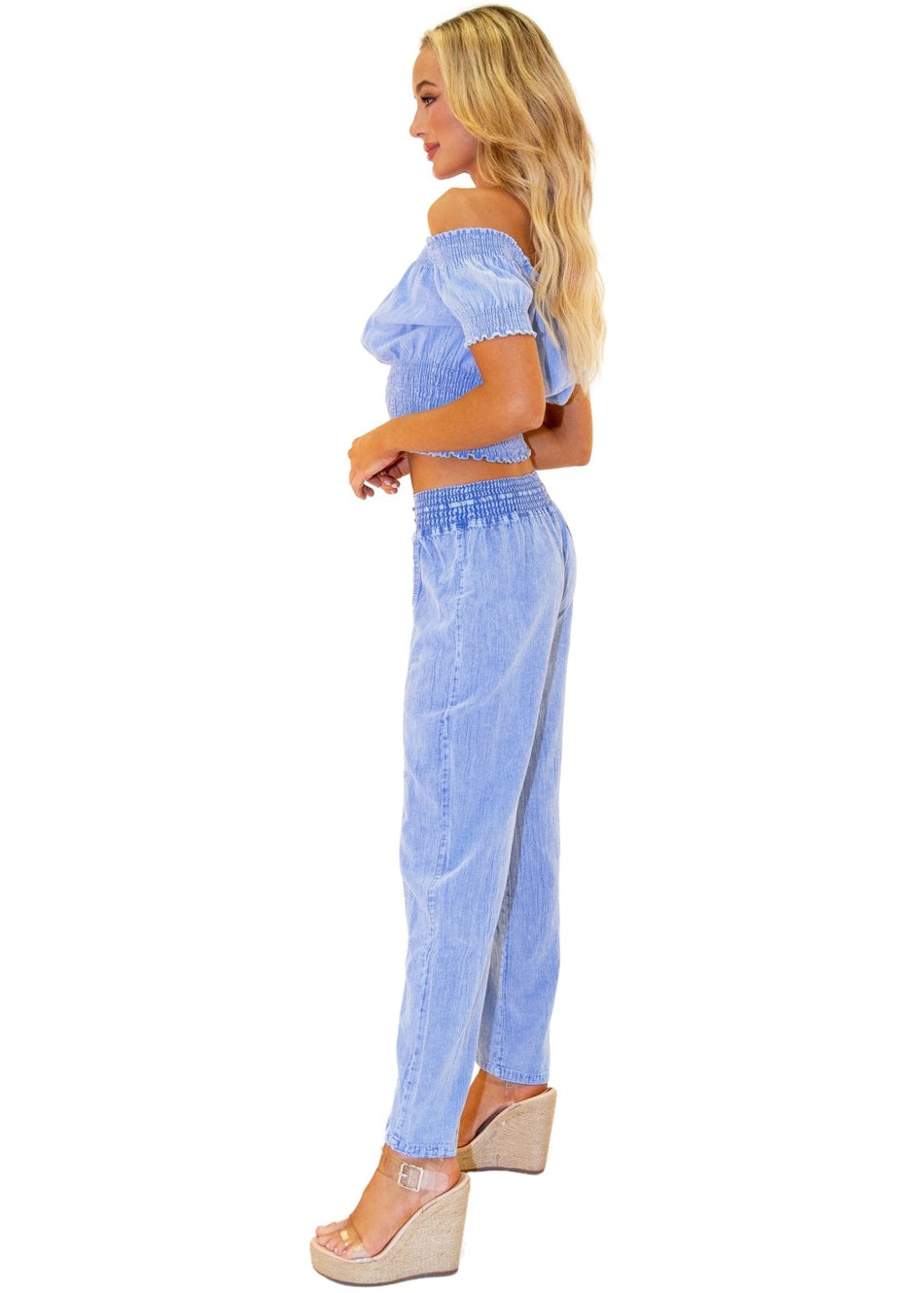 Magnolia' Crochet Front Detail Pants Blue - Seaspice Resort Wear