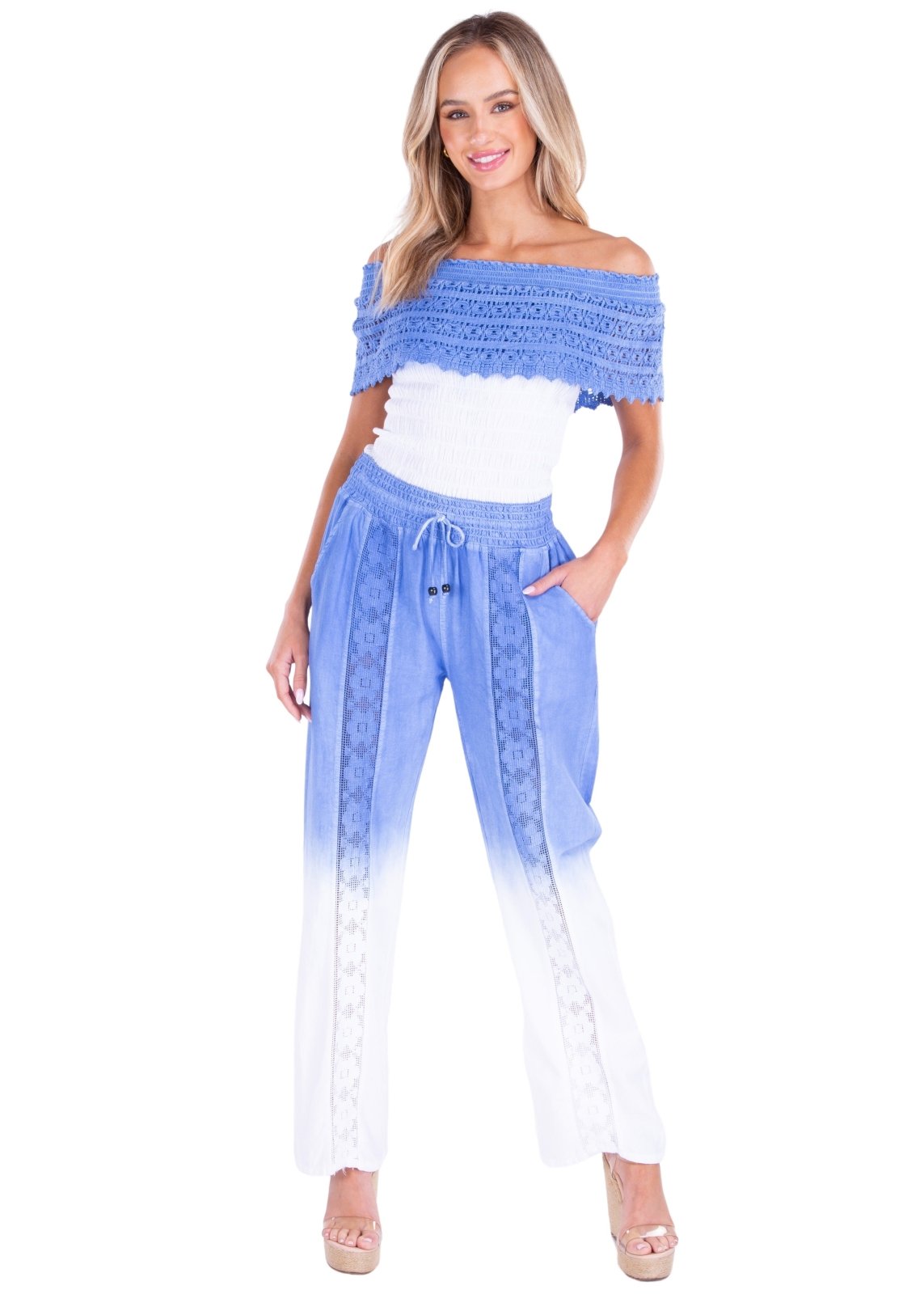 Magnolia' Crochet Front Detail Pants Ocean - Seaspice Resort Wear