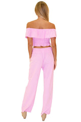 Magnolia' Crochet Front Detail Pants Pink - Seaspice Resort Wear