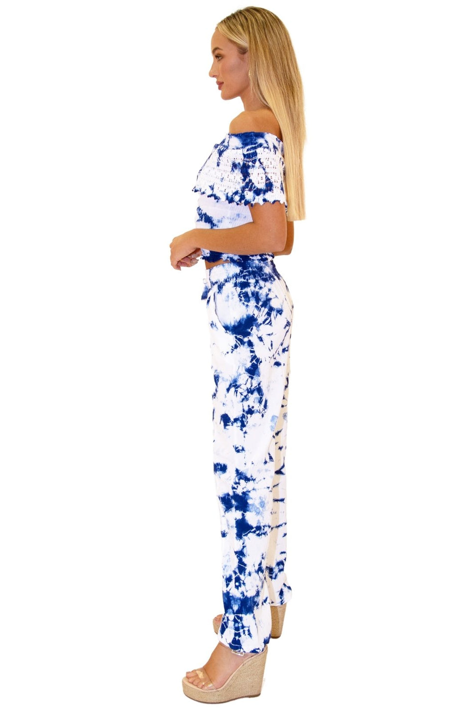 Magnolia' Crochet Front Detail Pants Tie Dye Blue - Seaspice Resort Wear