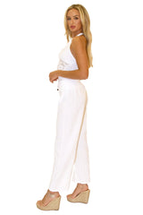 Magnolia' Crochet Front Detail Pants White - Seaspice Resort Wear