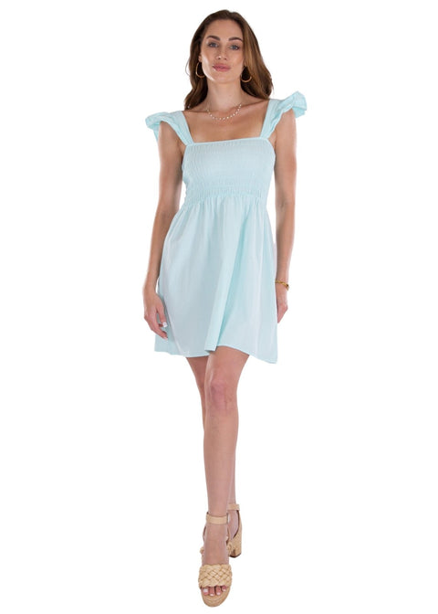 Malia' Ruffle Shoulder Dress Baby Turquoise - Seaspice Resort Wear