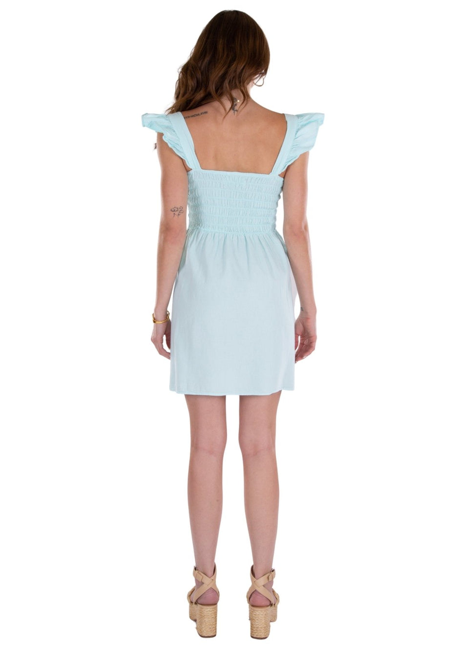 Malia' Ruffle Shoulder Dress Baby Turquoise - Seaspice Resort Wear