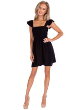 Malia' Ruffle Shoulder Dress Black - Seaspice Resort Wear