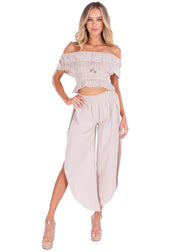 100% Cotton 'Mandy' Off Shoulder Top Baby Beige - Seaspice Resort Wear